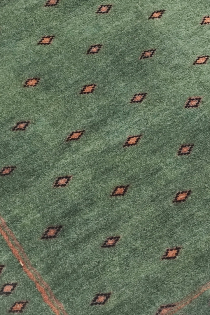 Sage Green and Brown Dot-Grid, Hand-Knotted Wool Rug