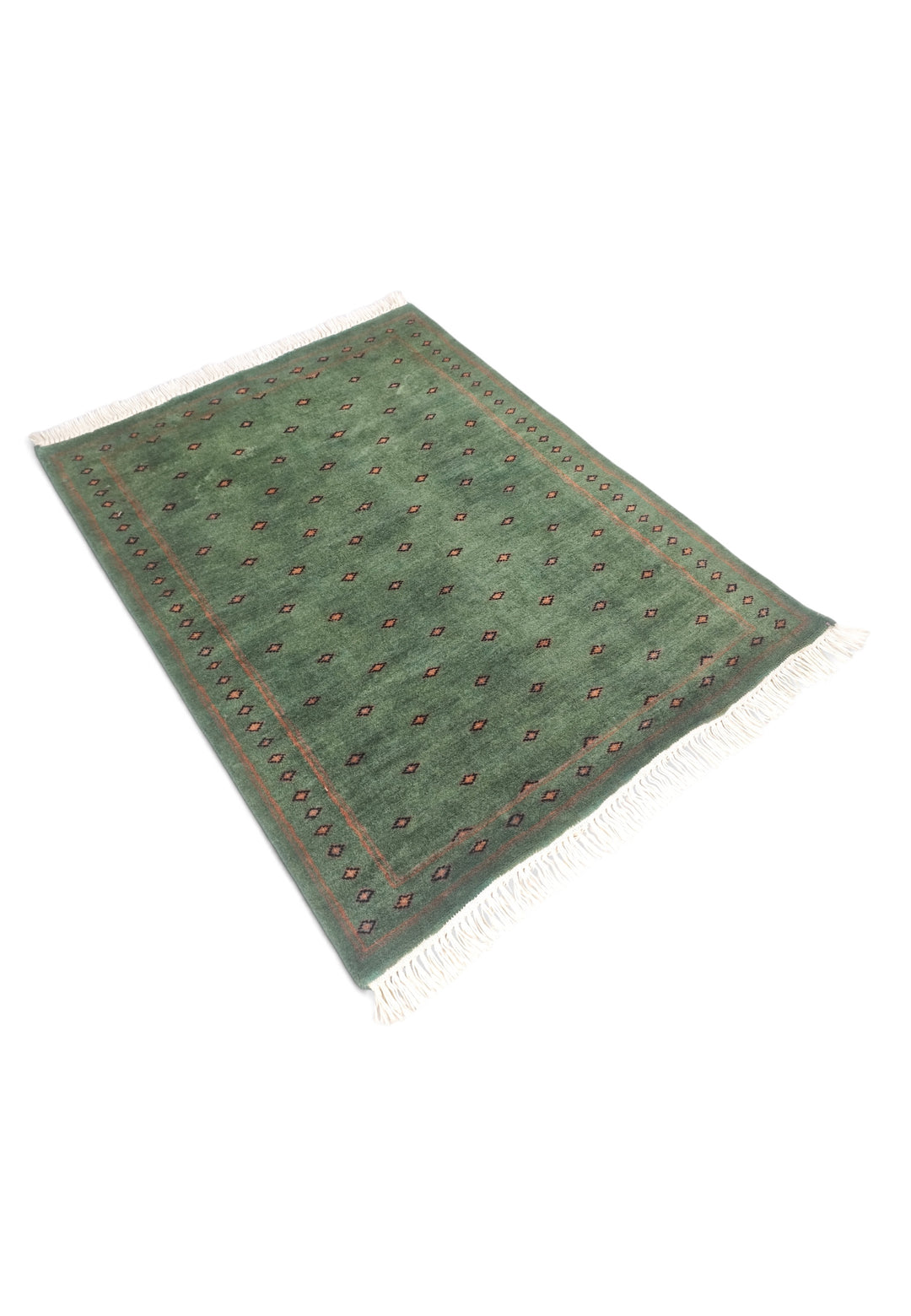 Sage Green and Brown Dot-Grid, Hand-Knotted Wool Rug