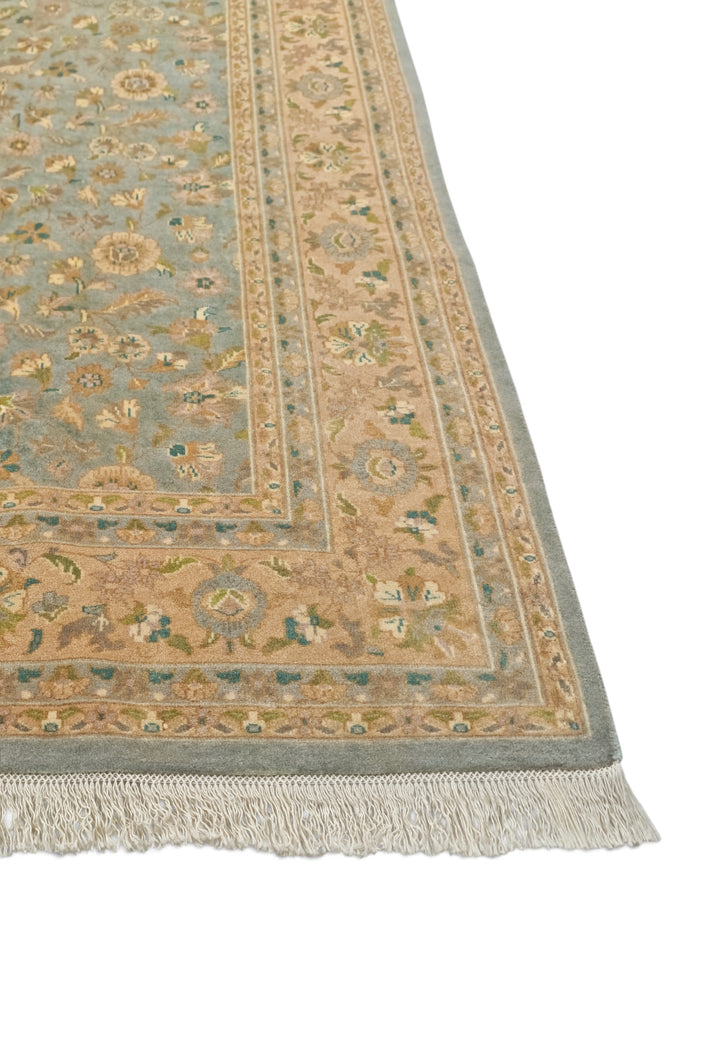 Sage Green and Gold Afshan All-Over Floral, Hand-Knotted Wool Rug