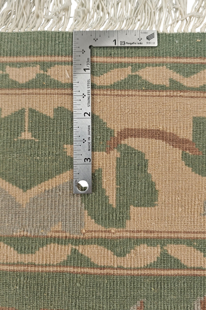 Green and Camel Gol Farang Floral, Hand-Knotted Wool Rug