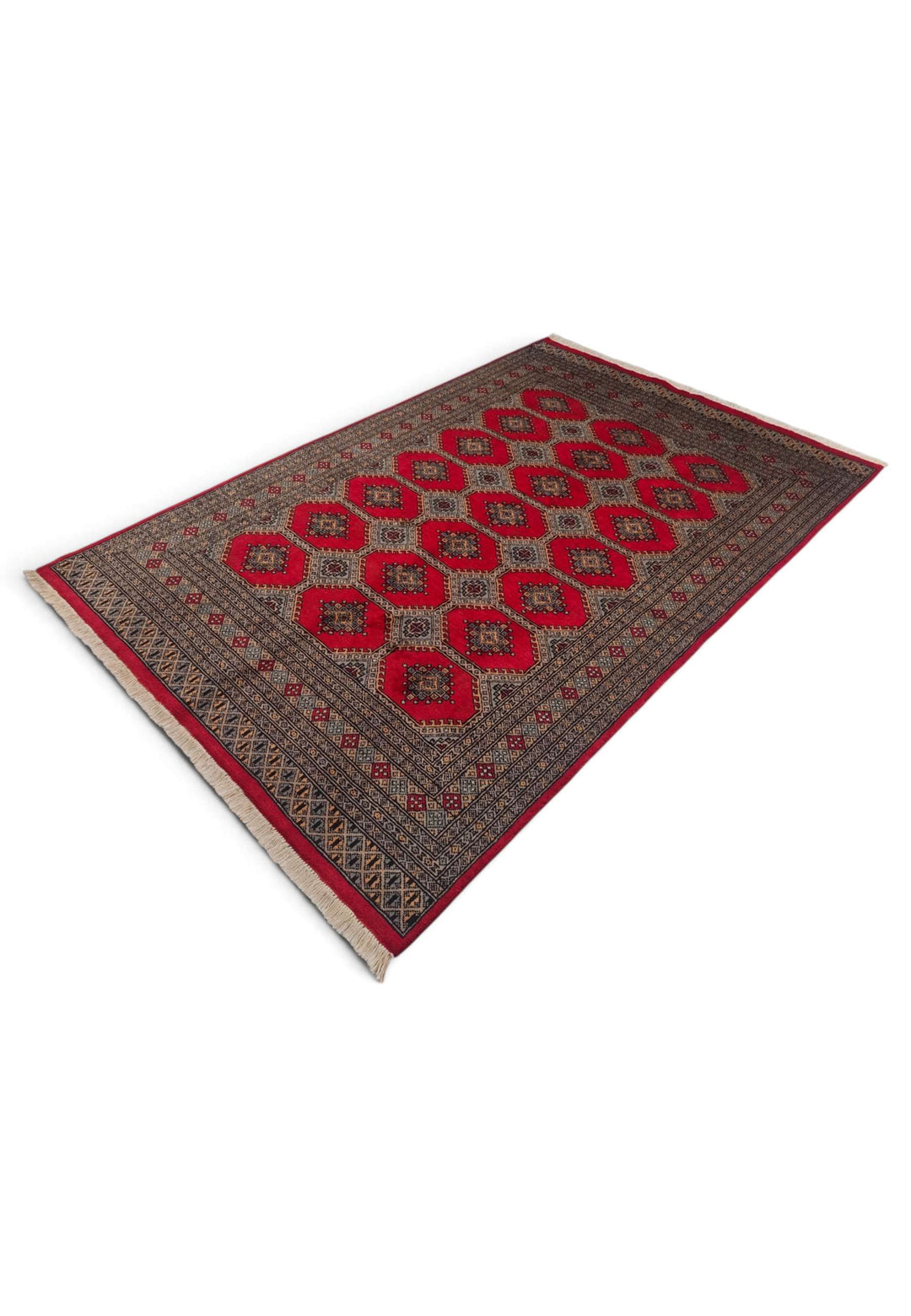 Ruby Red and Sand Jaldar Octagon Gül, Hand-Knotted Wool Rug