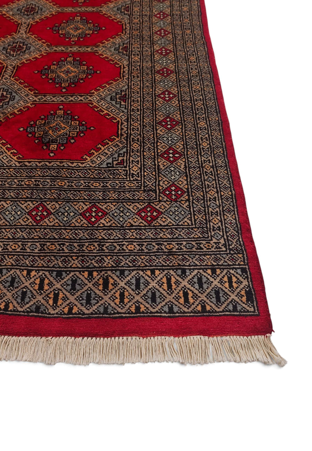 Ruby Red and Sand Jaldar Octagon Gül, Hand-Knotted Wool Rug