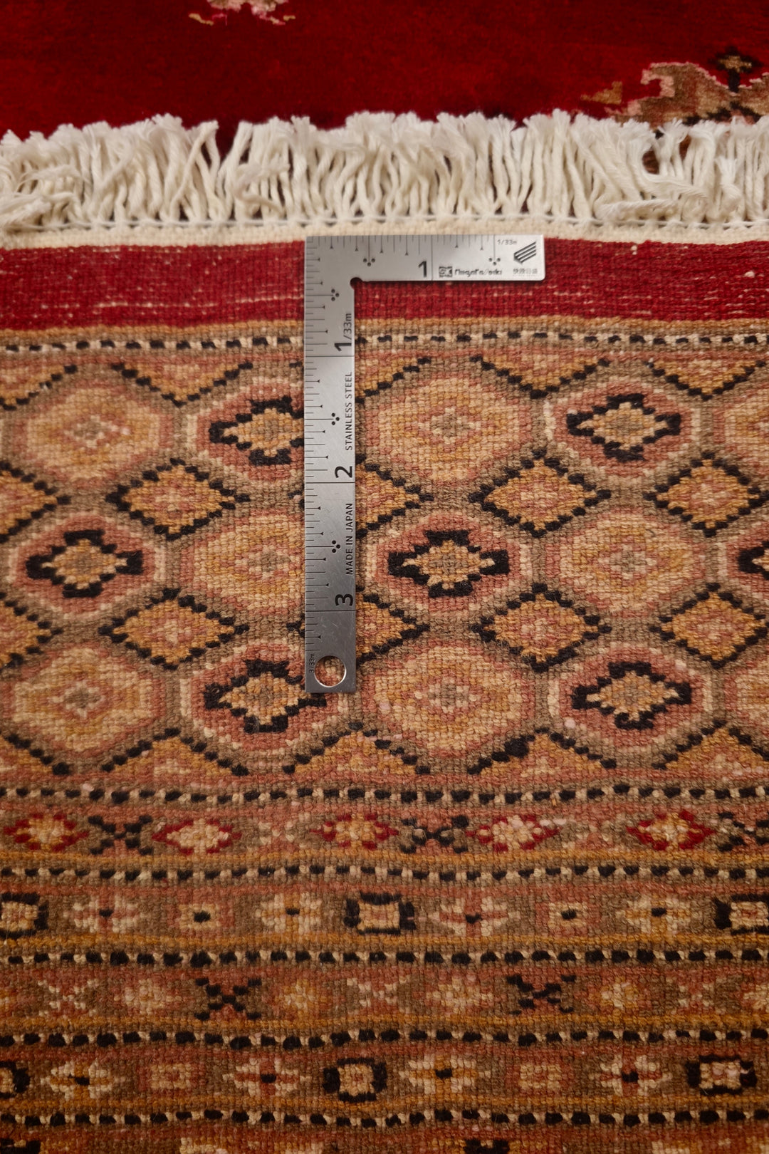Ruby Red &amp; Cream Diamond Jaldar Rug, Hand-Knotted Pakistani Wool &amp; Silk