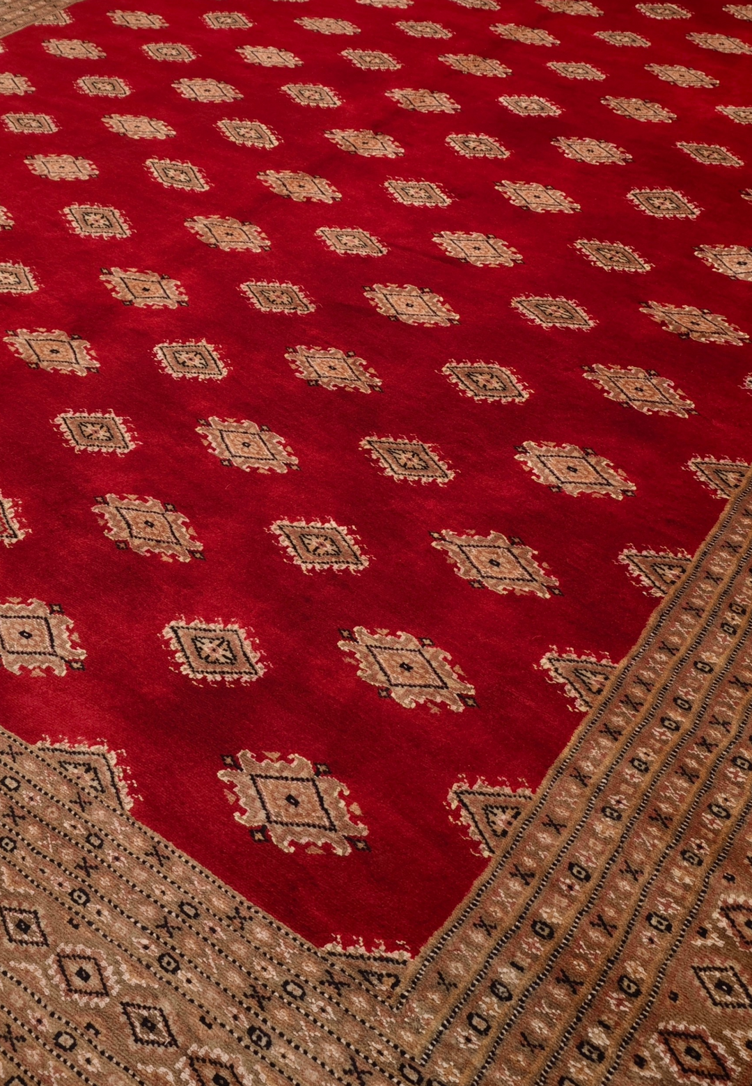 Ruby Red &amp; Cream Diamond Jaldar Rug, Hand-Knotted Pakistani Wool &amp; Silk