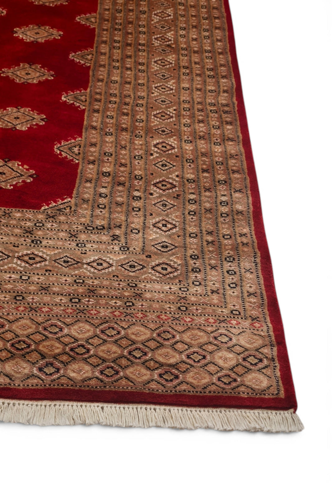 Ruby Red &amp; Cream Diamond Jaldar Rug, Hand-Knotted Pakistani Wool &amp; Silk