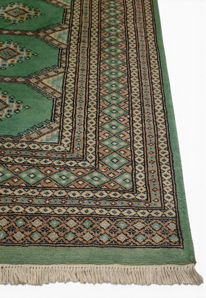 Jade Green &amp; Cream Gül Jaldar Rug, Hand-Knotted Pakistani Wool