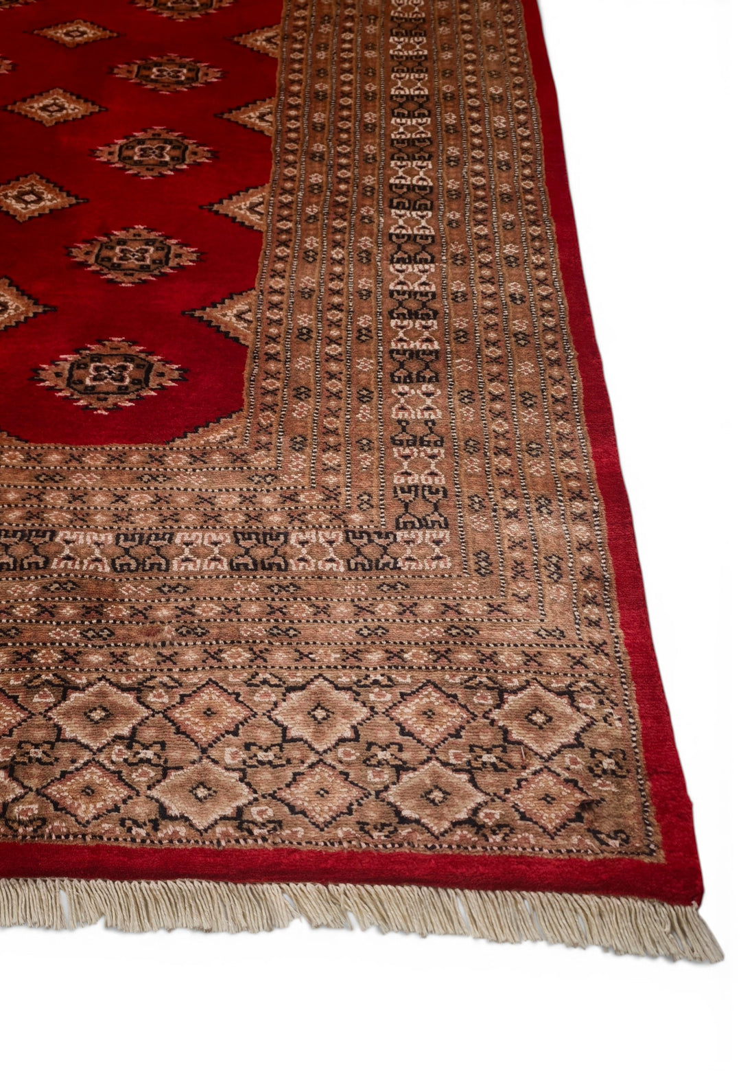 Brick Red &amp; Cream Diamond Jaldar Rug, Hand-Knotted Pakistani Wool &amp; Silk