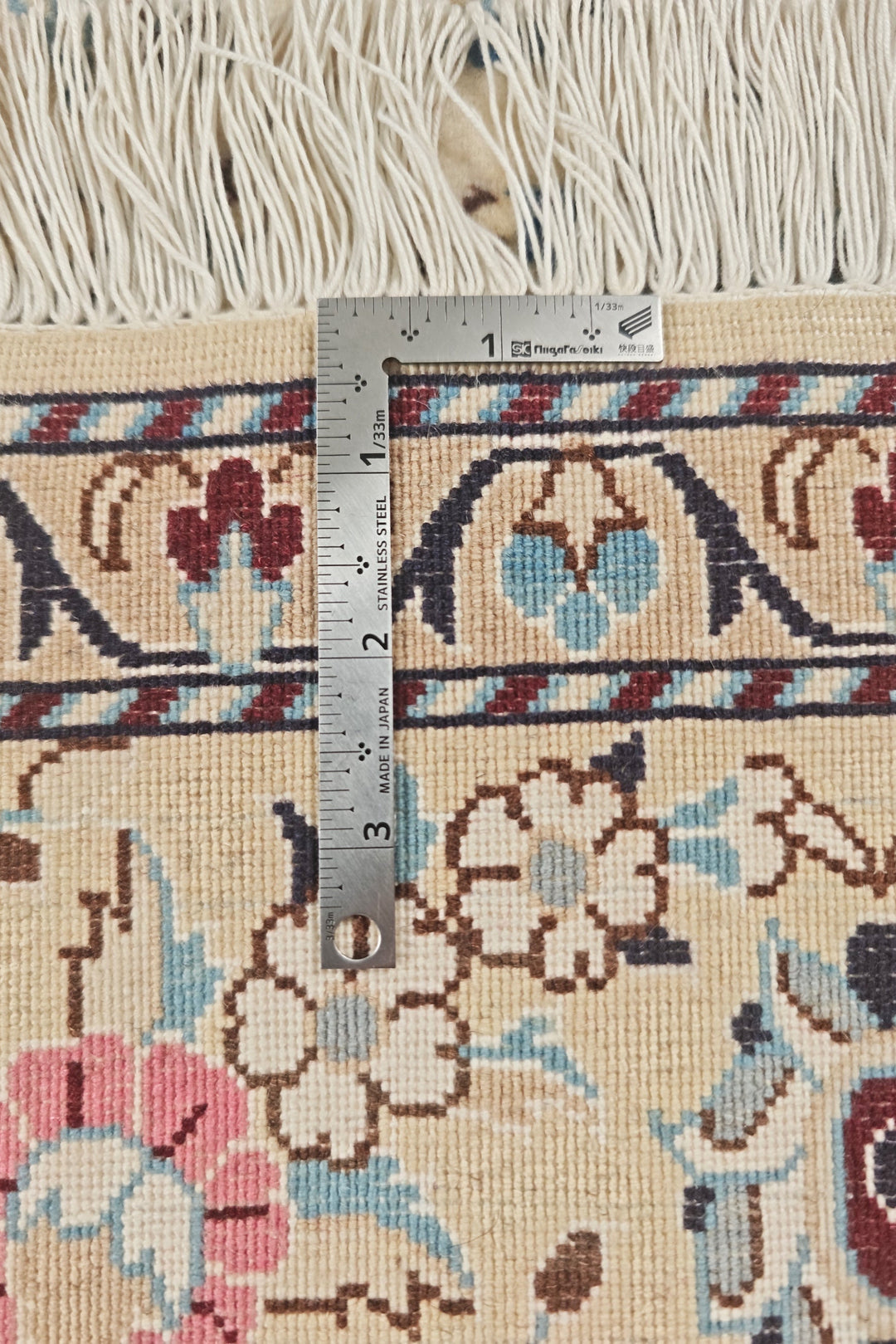 Persian Nain Hand-Knotted Ivory Medallion Rug