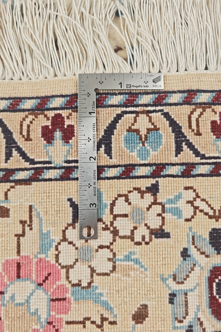 Persian Nain Hand-Knotted Ivory Medallion Rug