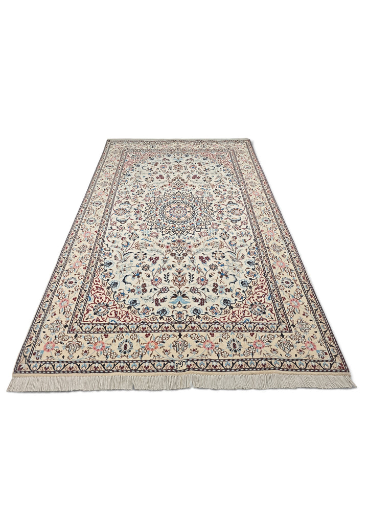 Persian Nain Hand-Knotted Ivory Medallion Rug