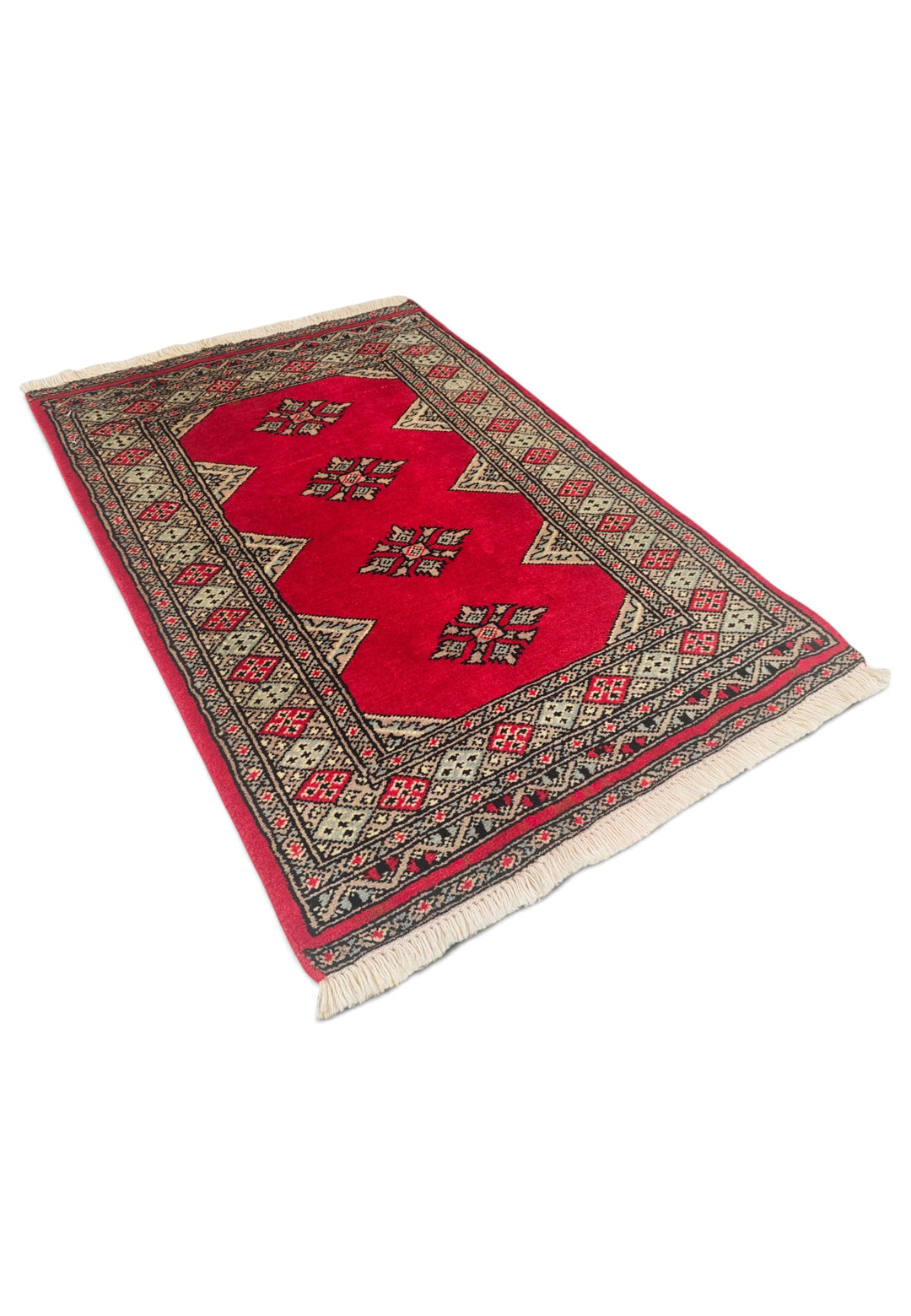 Rose-Red Medallion Pakistani Jaldar, Hand-Knotted Wool Rug