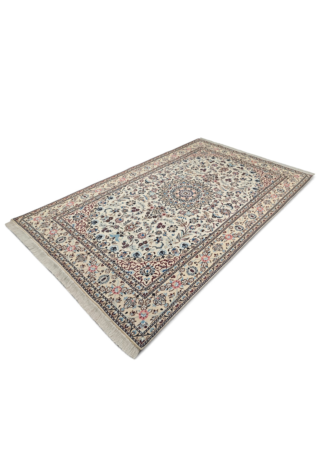 Persian Nain Hand-Knotted Ivory Medallion Rug