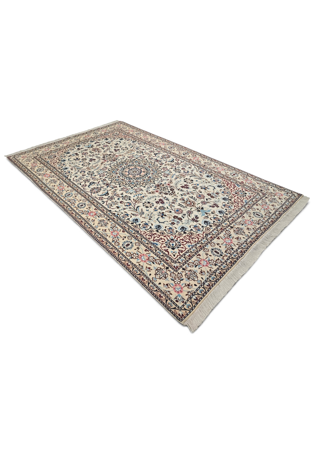 Persian Nain Hand-Knotted Ivory Medallion Rug