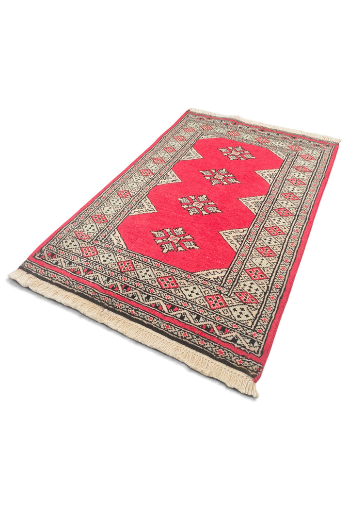 Rose-Red Medallion Pakistani Jaldar, Hand-Knotted Wool Rug