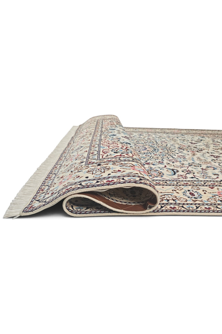 Persian Nain Hand-Knotted Ivory Medallion Rug