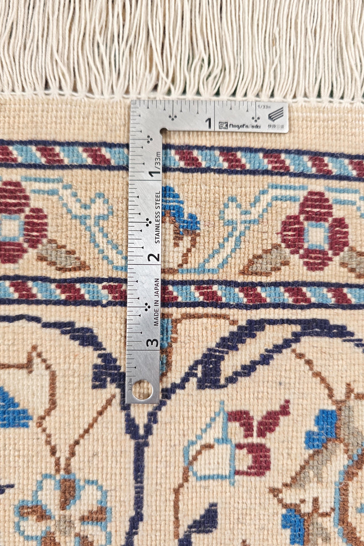 Pistachio-Green Medallion Persian Nain, Hand-Knotted Wool Rug