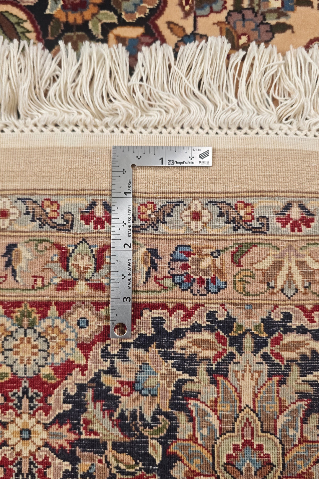 Ivory and Navy Floral Medallion, Hand-Knotted Wool and Silk Rug