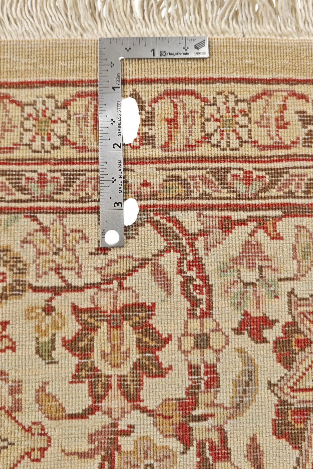 Gold and Ivory Tabriz Floral, Hand-Knotted Pakistani Wool Rug
