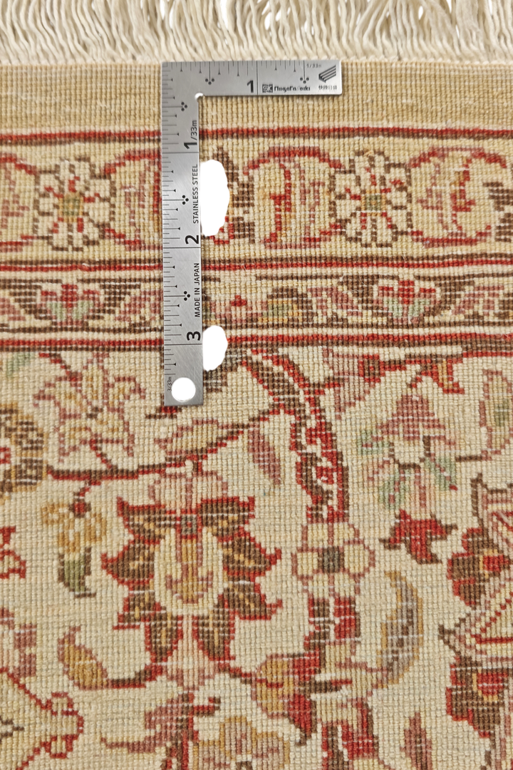 Gold and Ivory Tabriz Floral, Hand-Knotted Pakistani Wool Rug