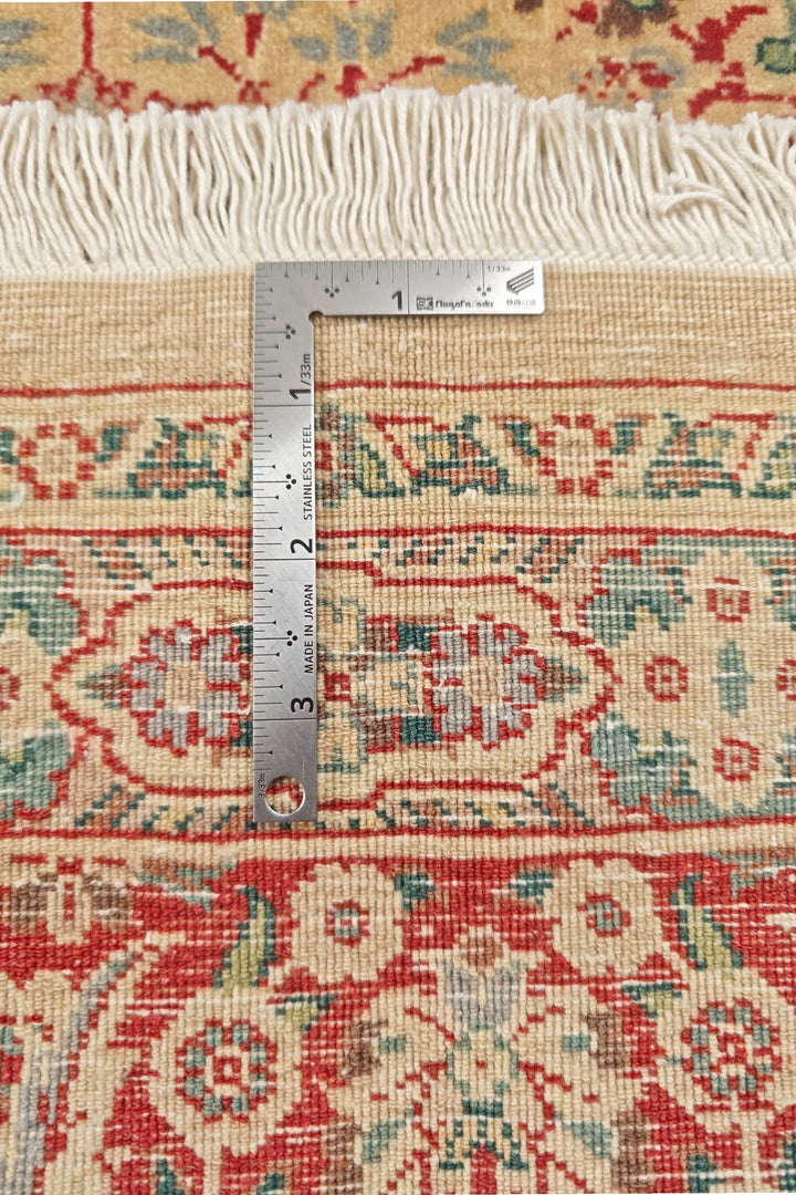 Cream and Red Floral, Hand-Knotted Pakistani Wool Rug