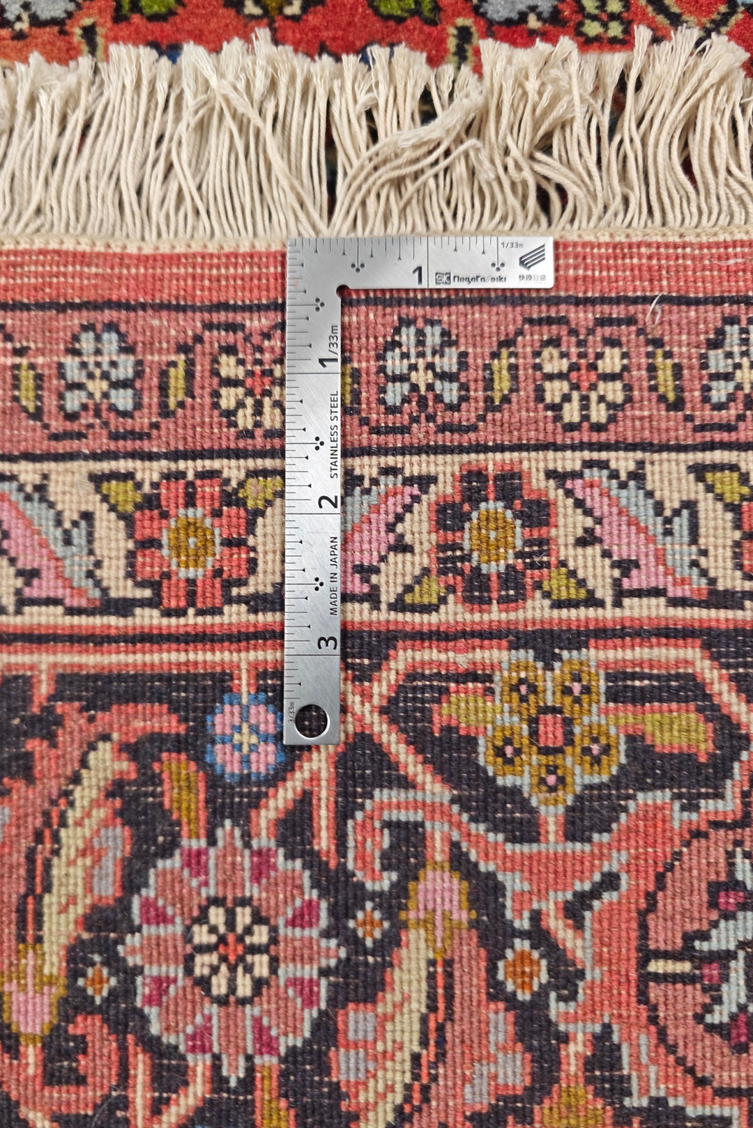 Rose Herati Medallion Persian Bijar, Hand-Knotted Wool Rug