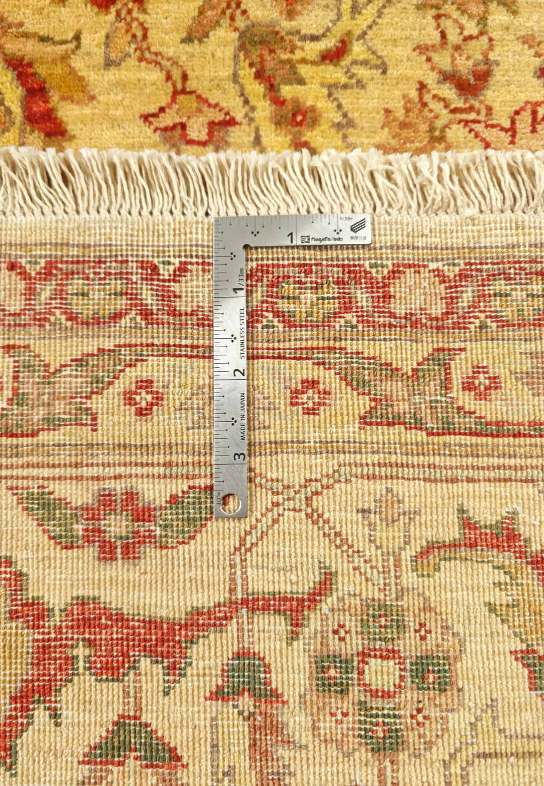 Gold and Red Floral Vine, Hand-Knotted Wool Rug