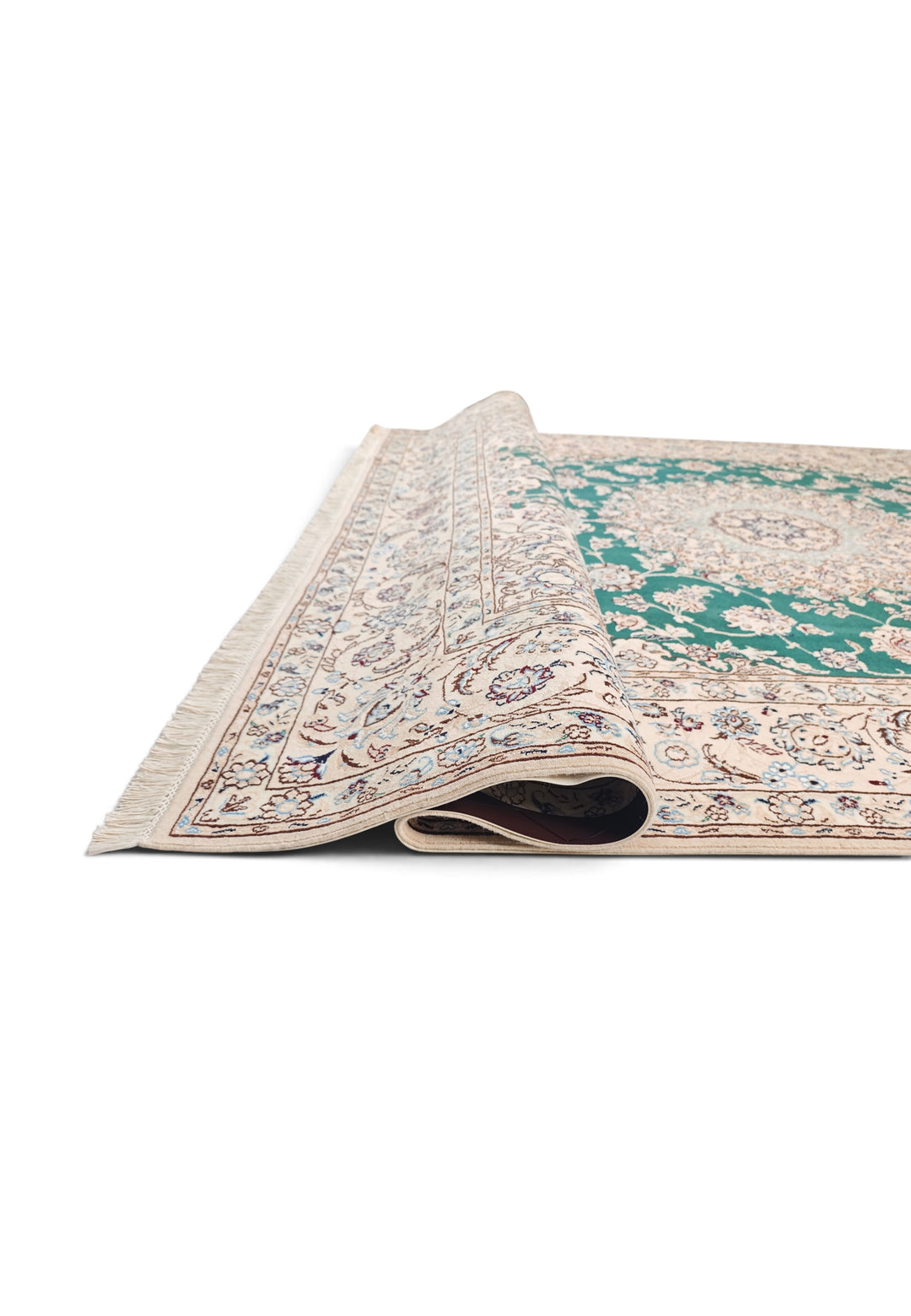 Teal Medallion Persian Nain, Hand-Knotted Wool Rug