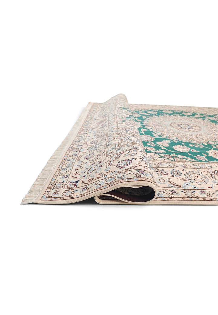 Teal Medallion Persian Nain, Hand-Knotted Wool Rug