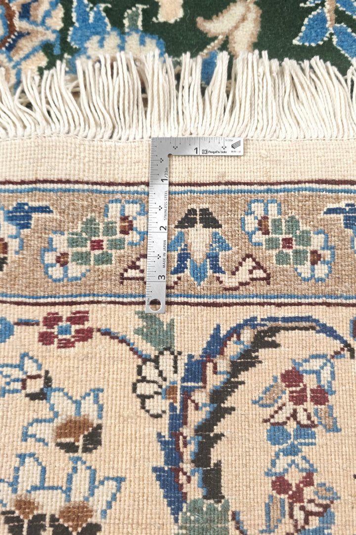Forest-Green Medallion Persian Nain, Hand-Knotted Wool Rug