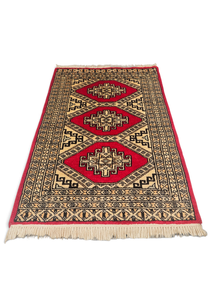 Red Medallion Pakistani Jaldar, Hand-Knotted Wool Rug