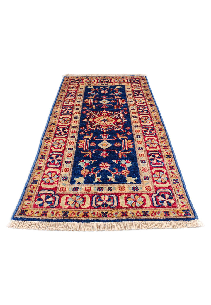 Navy and Red Caucasian Medallion Rug, Hand-Knotted Sherwan