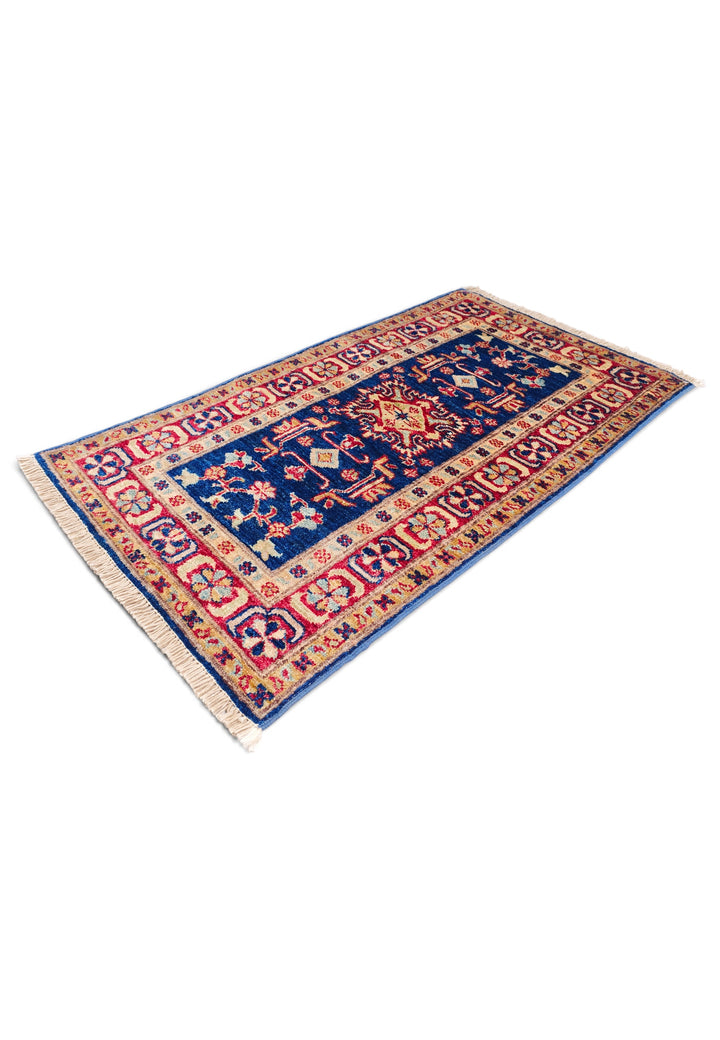 Navy and Red Caucasian Medallion Rug, Hand-Knotted Sherwan