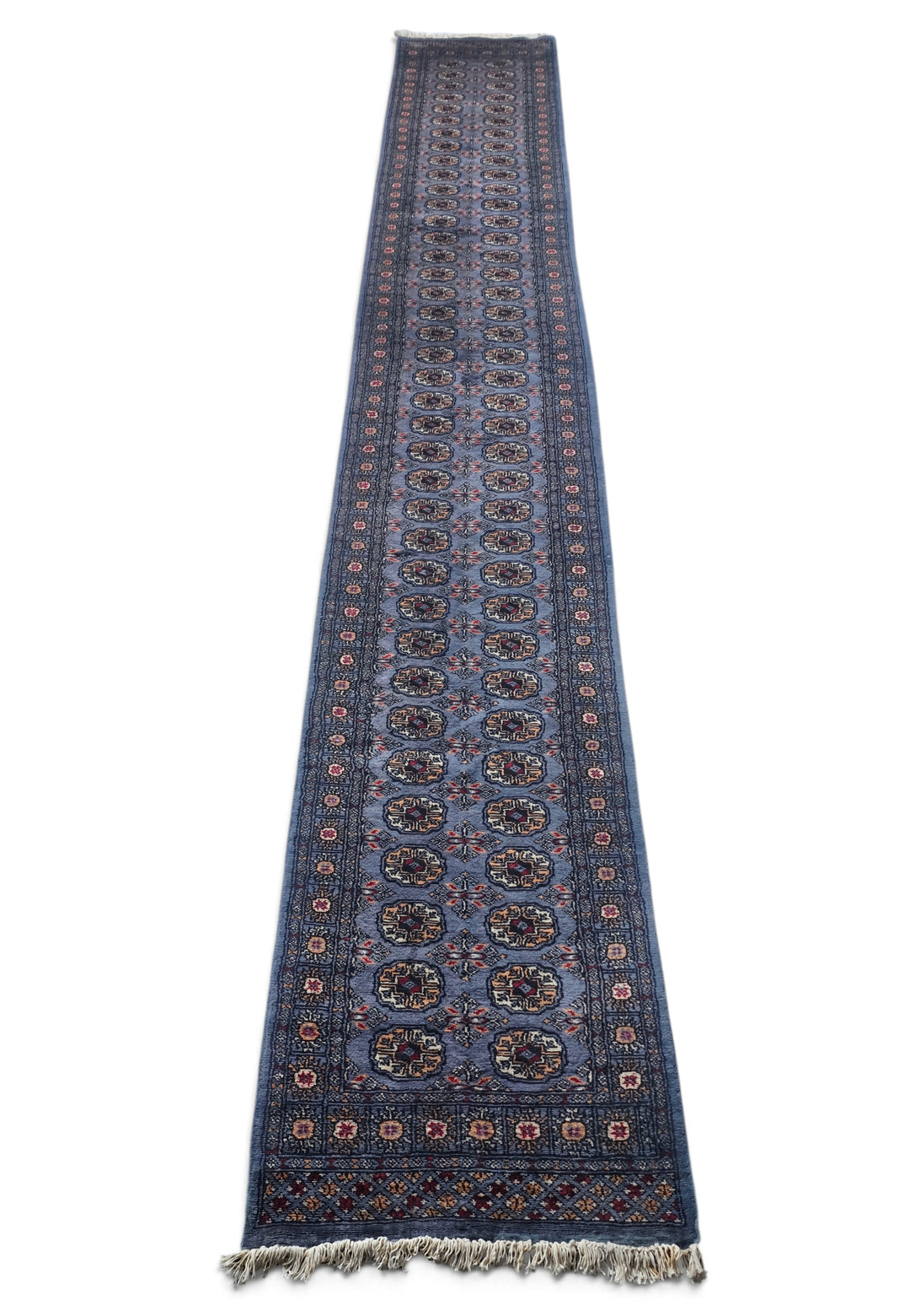 Slate Blue and Camel Turkmen Gül Bokhara, Hand-Knotted Wool Rug