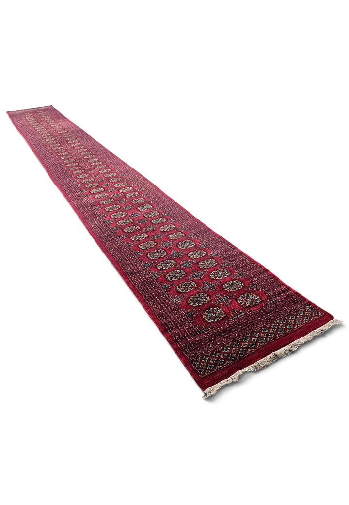 Wine Red Turkmen Gül Bokhara Rug, Hand-Knotted Wool