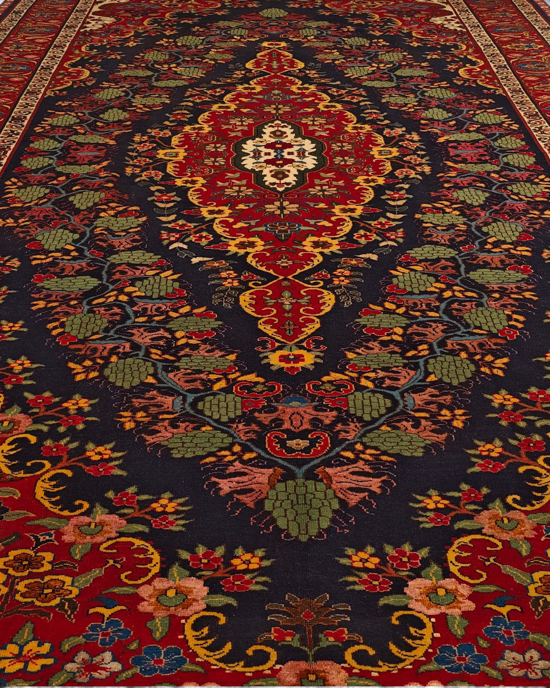 Navy &amp; Red Kashan Medallion Rug, Hand-Knotted Afghani Sherwan