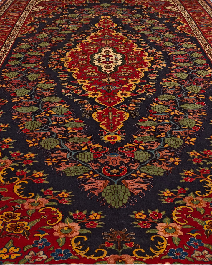 Navy &amp; Red Kashan Medallion Rug, Hand-Knotted Afghani Sherwan