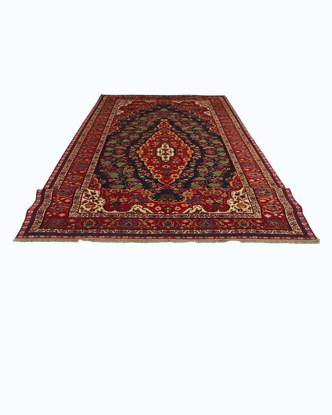 Navy &amp; Red Kashan Medallion Rug, Hand-Knotted Afghani Sherwan