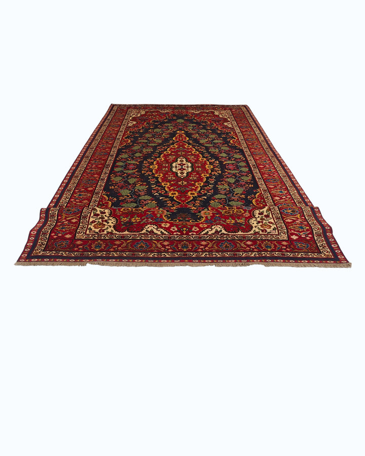 Navy &amp; Red Kashan Medallion Rug, Hand-Knotted Afghani Sherwan