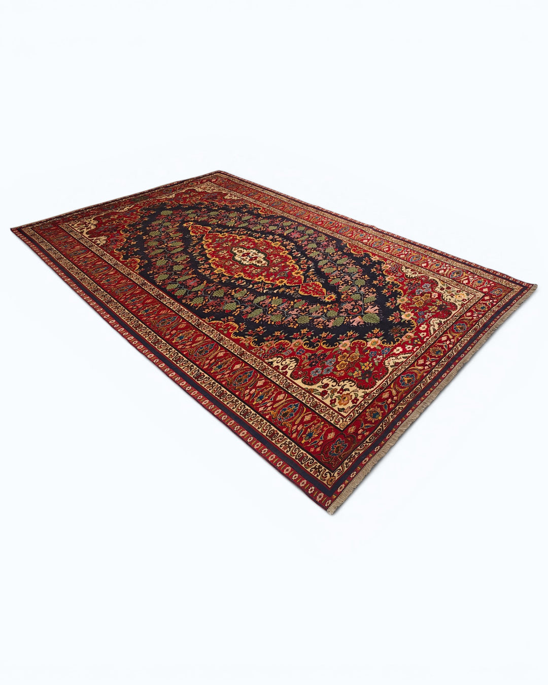 Navy &amp; Red Kashan Medallion Rug, Hand-Knotted Afghani Sherwan