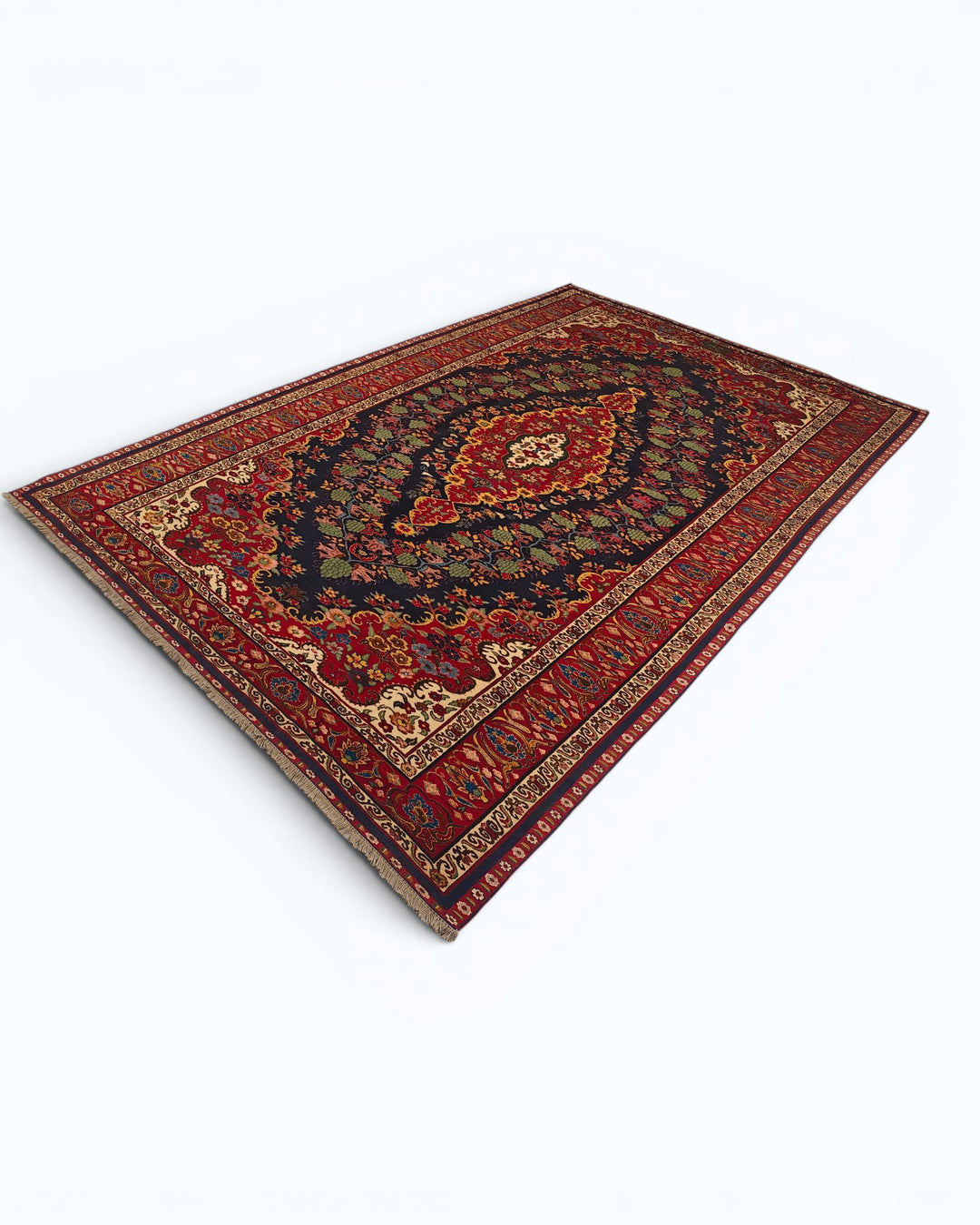 Navy &amp; Red Kashan Medallion Rug, Hand-Knotted Afghani Sherwan