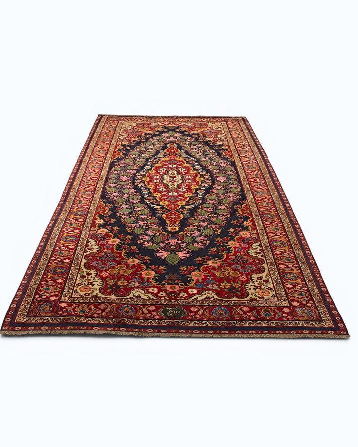 Navy &amp; Red Kashan Medallion Rug, Hand-Knotted Afghani Sherwan