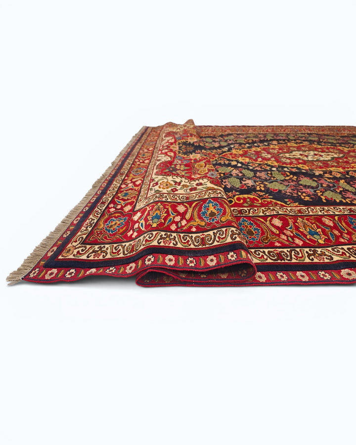 Navy &amp; Red Kashan Medallion Rug, Hand-Knotted Afghani Sherwan