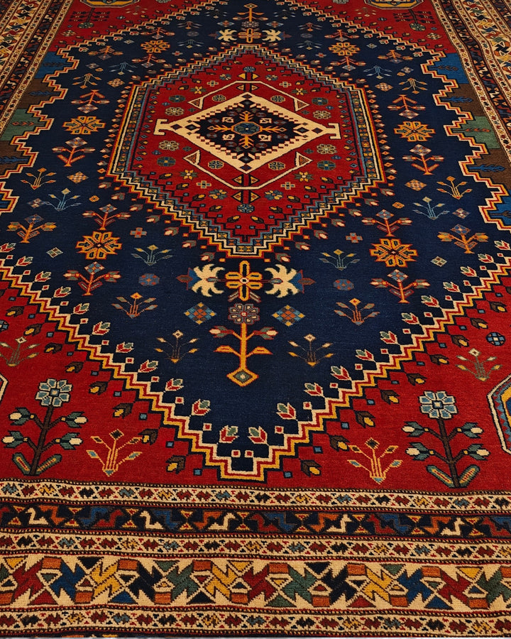 Navy &amp; Red Shiraz Medallion Rug, Hand-Knotted Afghani Sherwan