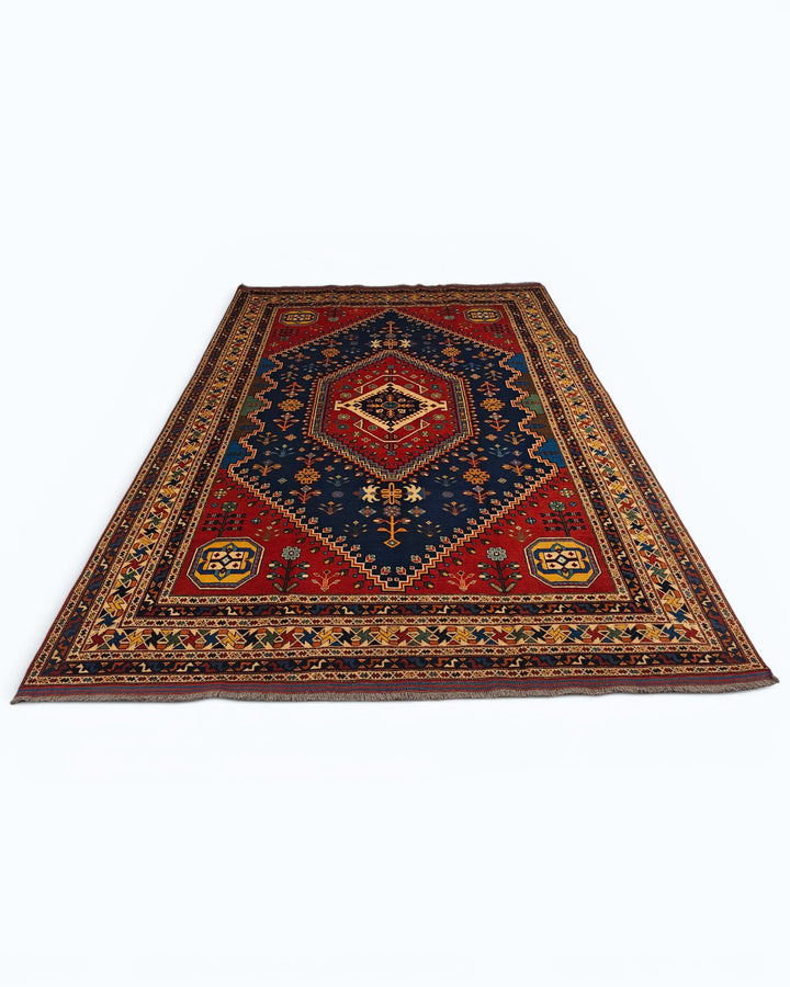 Navy &amp; Red Shiraz Medallion Rug, Hand-Knotted Afghani Sherwan