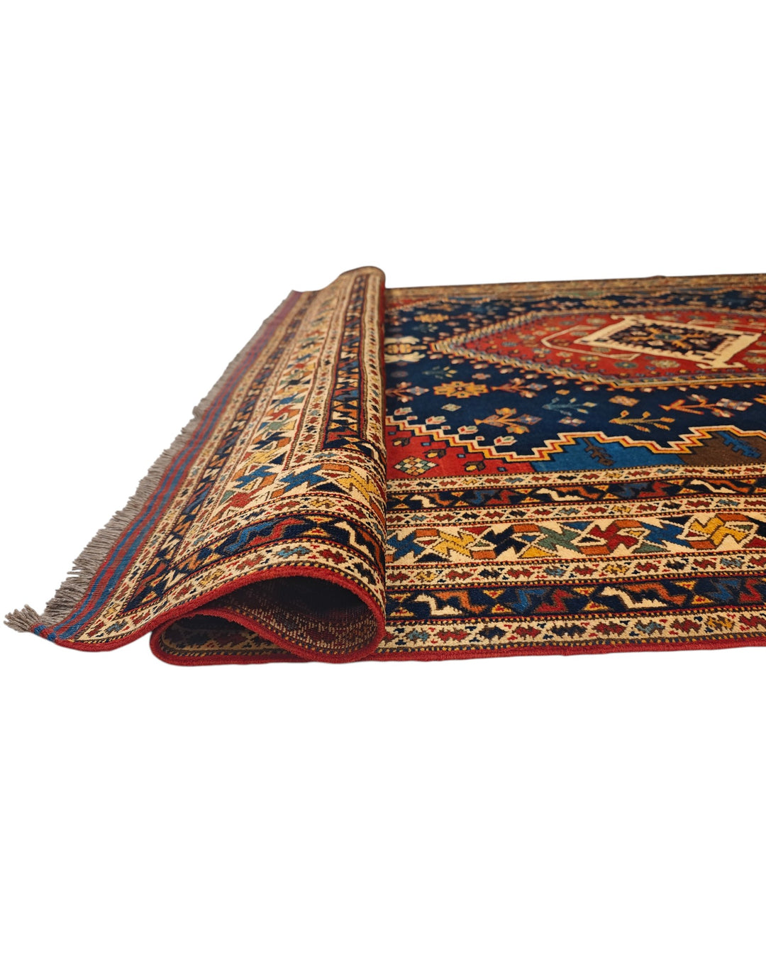 Navy &amp; Red Shiraz Medallion Rug, Hand-Knotted Afghani Sherwan