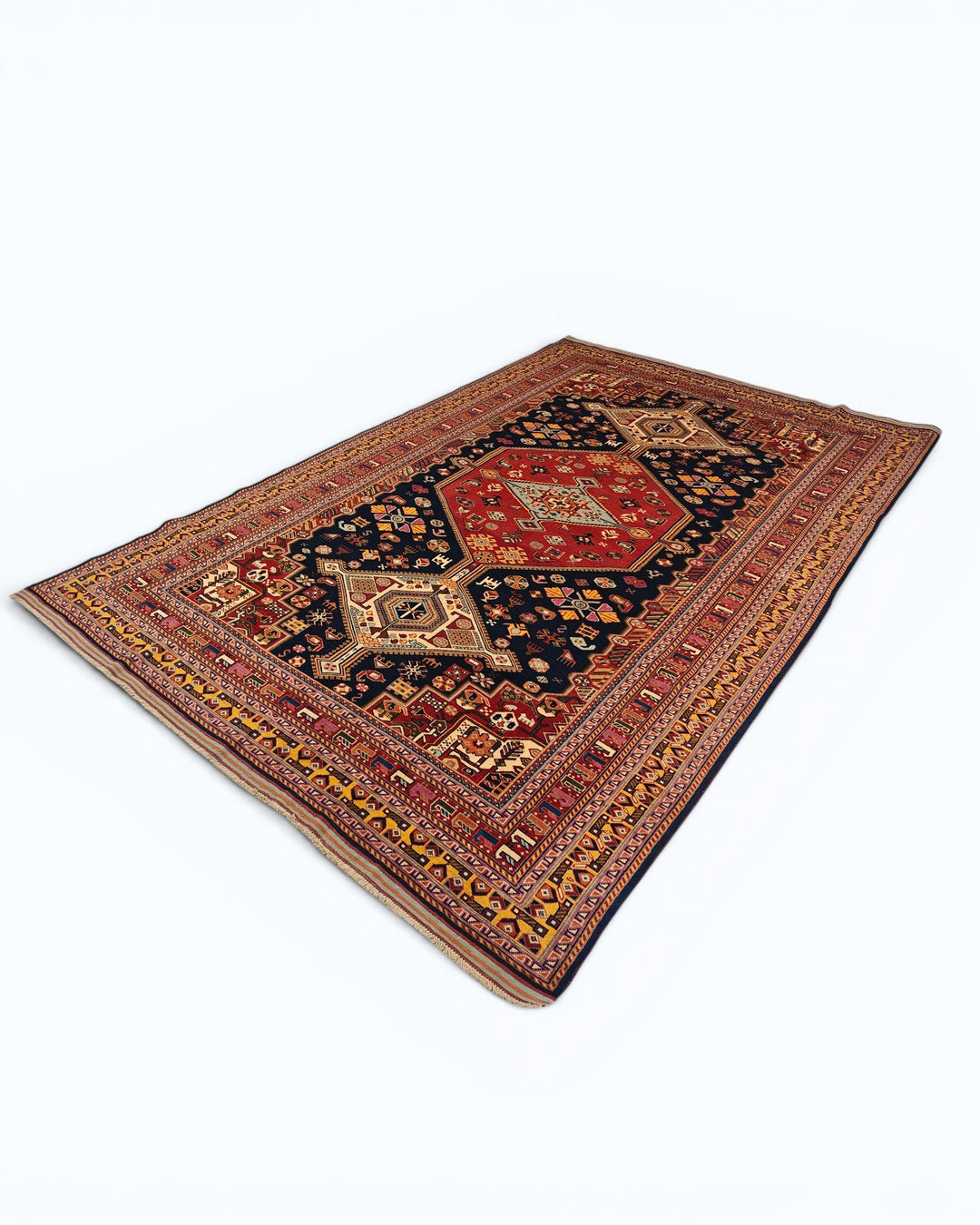 Navy &amp; Red Khamseh Tribal Rug, Hand-Knotted Afghani Sherwan
