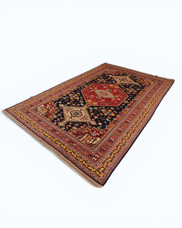 Navy &amp; Red Khamseh Tribal Rug, Hand-Knotted Afghani Sherwan