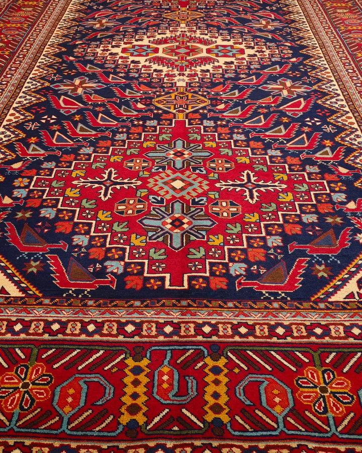 Navy &amp; Red Akstafa Rug, Hand-Knotted Afghani Sherwan