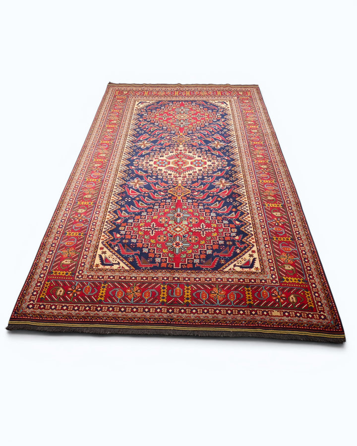 Navy &amp; Red Akstafa Rug, Hand-Knotted Afghani Sherwan