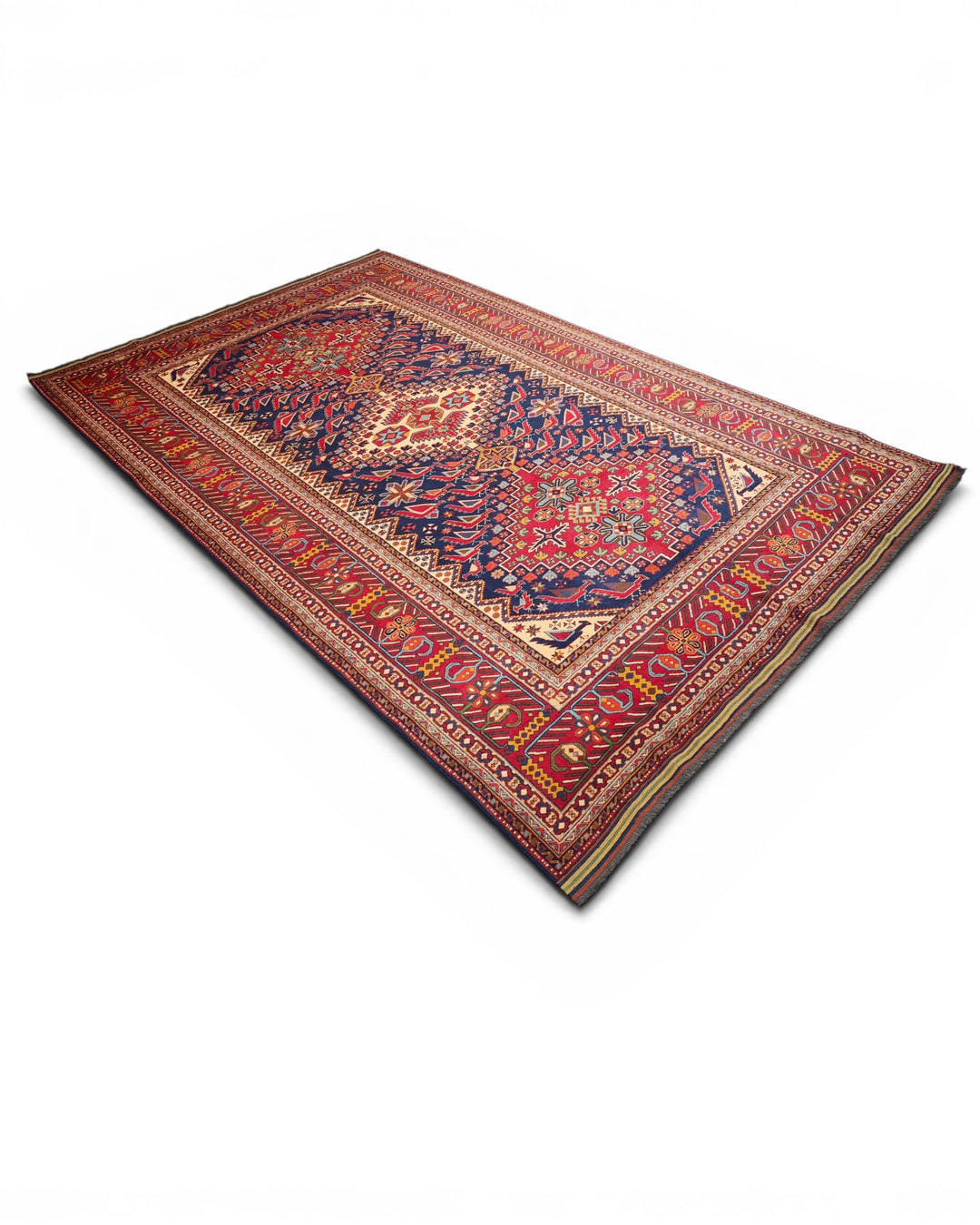 Navy &amp; Red Akstafa Rug, Hand-Knotted Afghani Sherwan